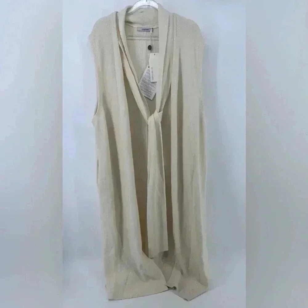 NWT LE17SEPTEMBRE Wool Neck Tie Knit Maxi Sweater Vest Pockets in Ivory Sz FR 38